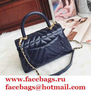 Chanel Waxy Calfskin Coco Handle Chevron Small Flap Bag Navy Blue with Top Handle A92990 7147 - Click Image to Close