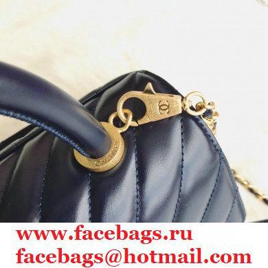 Chanel Waxy Calfskin Coco Handle Chevron Small Flap Bag Navy Blue with Top Handle A92990 7147
