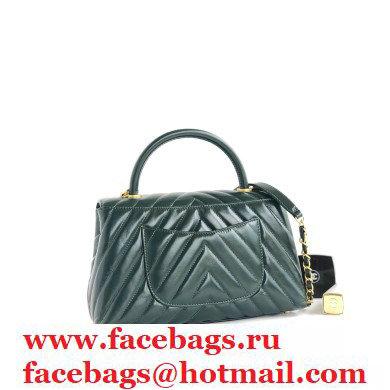 Chanel Waxy Leather Coco Handle Chevron Medium Flap Bag Dark Green with Top Handle A92991 - Click Image to Close