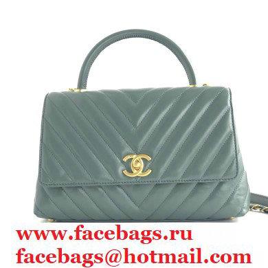 Chanel Waxy Leather Coco Handle Chevron Medium Flap Bag Light Green with Top Handle A92991