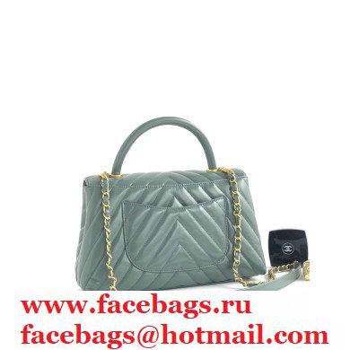 Chanel Waxy Leather Coco Handle Chevron Medium Flap Bag Light Green with Top Handle A92991 - Click Image to Close