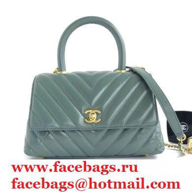 Chanel Waxy Leather Coco Handle Chevron Small Flap Bag Light Green with Top Handle A92990 - Click Image to Close
