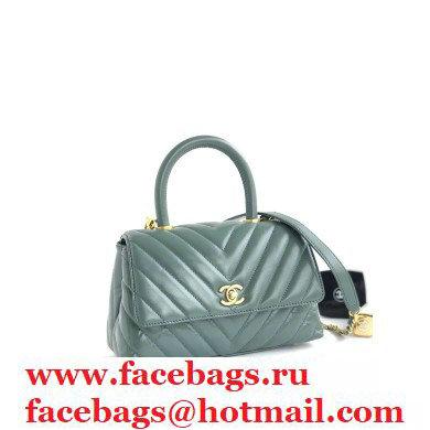 Chanel Waxy Leather Coco Handle Chevron Small Flap Bag Light Green with Top Handle A92990