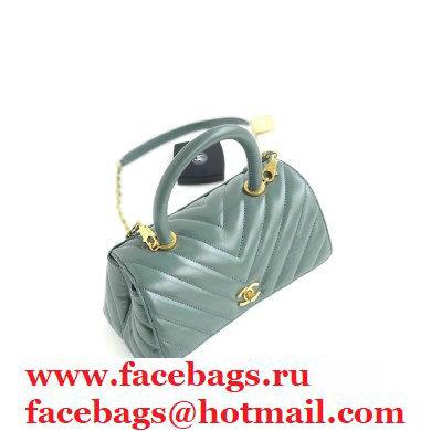 Chanel Waxy Leather Coco Handle Chevron Small Flap Bag Light Green with Top Handle A92990