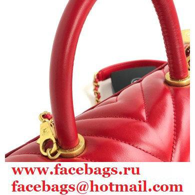 Chanel Waxy Leather Coco Handle Chevron Small Flap Bag Red with Top Handle A92990 - Click Image to Close
