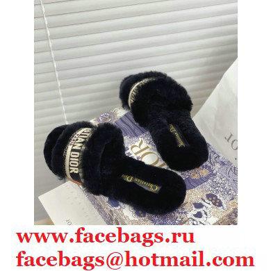 Christian Dior Shearling Fur Slides Mules Black 2020 - Click Image to Close