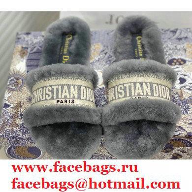 Christian Dior Shearling Fur Slides Mules Gray 2020