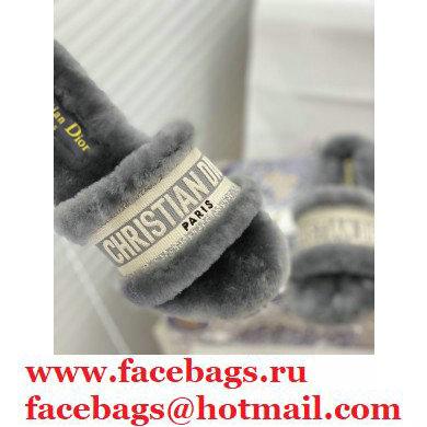 Christian Dior Shearling Fur Slides Mules Gray 2020 - Click Image to Close