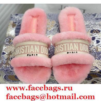 Christian Dior Shearling Fur Slides Mules Pink 2020