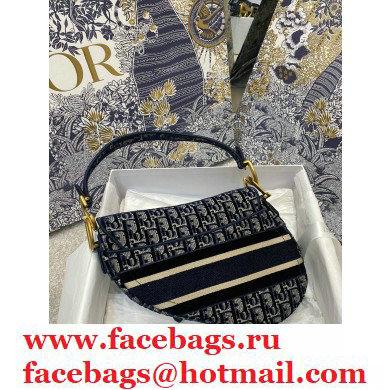 DIOR Blue Dior Oblique Embroidered Velvet SADDLE BAG 2020