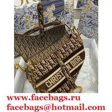 DIOR Brown Dior Oblique Embroidered Velvet SADDLE BAG 2020