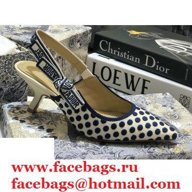 Dior Heel 6.5cm J'Adior Dots Embroidered Slingback Pumps Dark Blue 2020