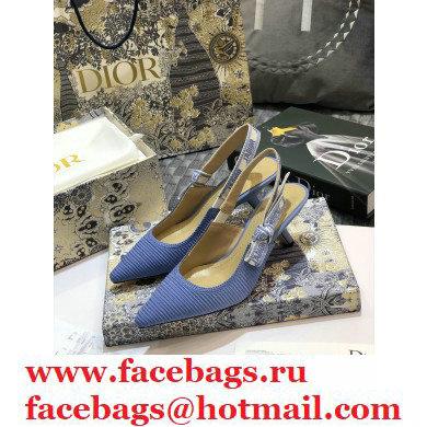 Dior Heel 6.5cm J'Adior Metallic Thread Embroidered Slingback Pumps Blue 2020