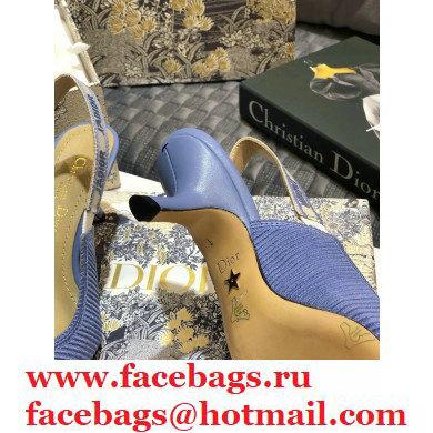 Dior Heel 6.5cm J'Adior Metallic Thread Embroidered Slingback Pumps Blue 2020