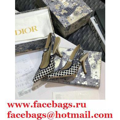 Dior Heel 9.5cm J'Adior Dots Embroidered Slingback Pumps Dark Blue 2020