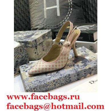 Dior Heel 9.5cm J'Adior Dots Embroidered Slingback Pumps Pink 2020