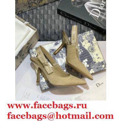 Dior Heel 9.5cm J'Adior Metallic Thread Embroidered Slingback Pumps Beige 2020