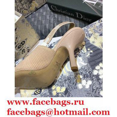 Dior Heel 9.5cm J'Adior Metallic Thread Embroidered Slingback Pumps Nude 2020