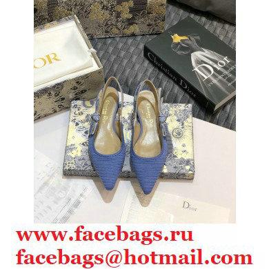 Dior J'Adior Metallic Thread Embroidered Slingback Ballet Flats Blue 2020