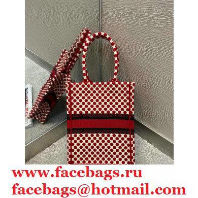 Dior Vertical Book Tote Bag in Dioramour Red Dots Embroidery 2020