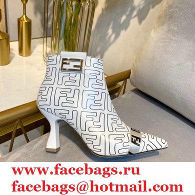 Fendi Heel 8.5cm FF Print Ankle Boots White 2020