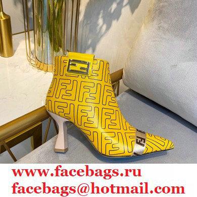 Fendi Heel 8.5cm FF Print Ankle Boots Yellow 2020 - Click Image to Close