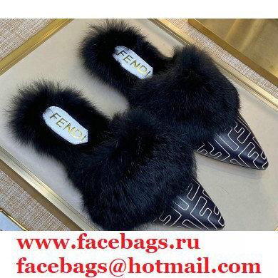 Fendi Rabbit Hair FF Print Slingbacks Black 2020 - Click Image to Close