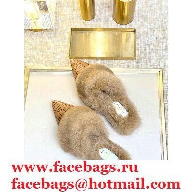 Fendi Rabbit Hair FF Print Slingbacks Brown 2020 - Click Image to Close