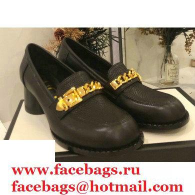 Gucci Heel 5.5cm Textured Leather Loafers Black with Chain 2020 - Click Image to Close