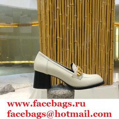 Gucci Heel 5.5cm Textured Leather Loafers White with Chain 2020