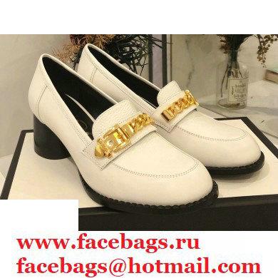 Gucci Heel 5.5cm Textured Leather Loafers White with Chain 2020 - Click Image to Close