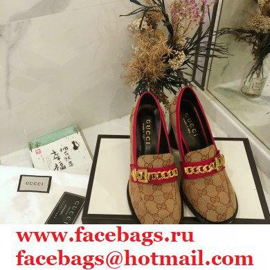 Gucci Heel 8.5cm GG Canvas Loafers with Chain 2020 - Click Image to Close