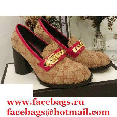 Gucci Heel 8.5cm GG Canvas Loafers with Chain 2020