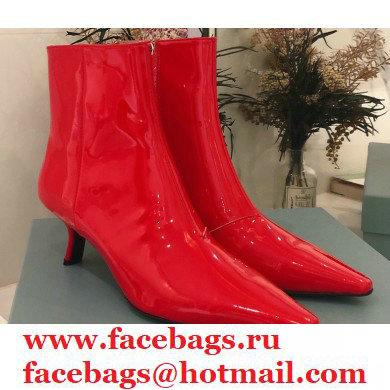 Prada Heel 6cm Glossy Patent Leather Booties Red 2020