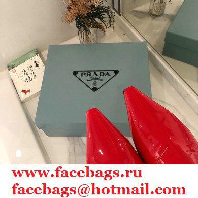 Prada Heel 6cm Glossy Patent Leather Booties Red 2020