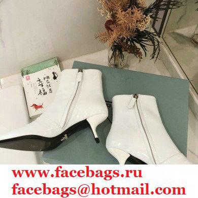 Prada Heel 6cm Glossy Patent Leather Booties White 2020
