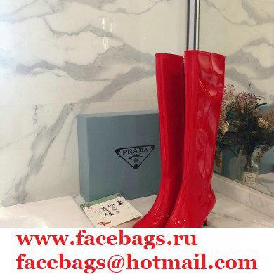 Prada Heel 6cm Glossy Patent Leather Boots Red 2020