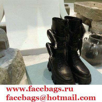 Prada Monolith Brushed Leather Rois Boots Black with Removable Nylon Pouches 2020