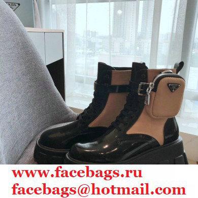 Prada Monolith Brushed Rois Combat Boots Black/Beige with Removable Nylon Pouches 2020
