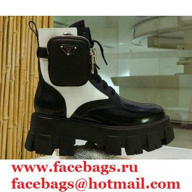 Prada Monolith Brushed Rois Combat Boots Black/White with Removable Nylon Pouches 2020