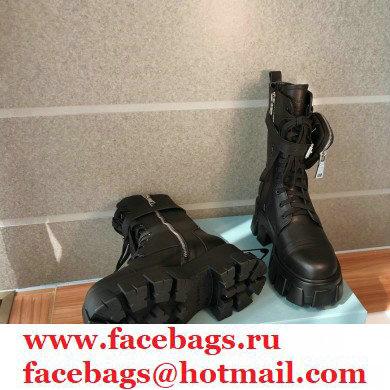 Prada Monolith Calfskin Leather Combat Boots Black with Removable Nylon Pouches 2020