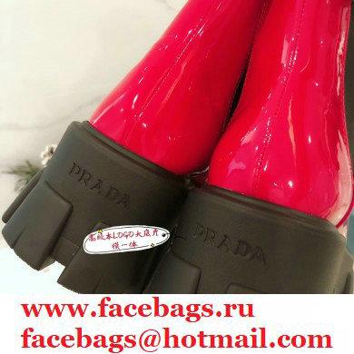 Prada Monolith Patent Leather Chelsea Booties Red 2020