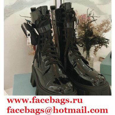 Prada Monolith Patent Leather Combat Boots Black with Removable Nylon Pouches 2020