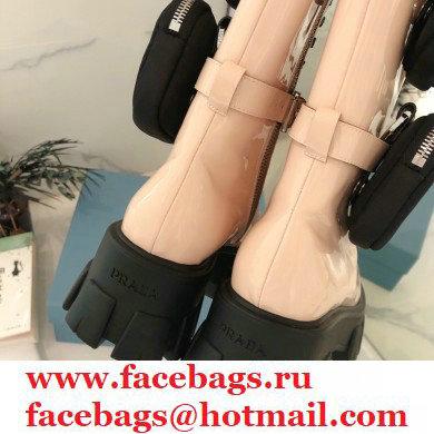 Prada Monolith Patent Leather Rois Boots Beige with Removable Nylon Pouches 2020