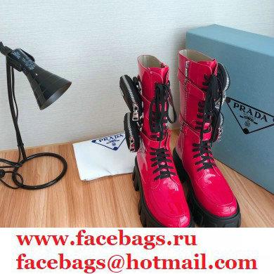 Prada Monolith Patent Leather Rois Boots Fuchsia with Removable Nylon Pouches 2020