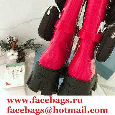 Prada Monolith Patent Leather Rois Boots Fuchsia with Removable Nylon Pouches 2020