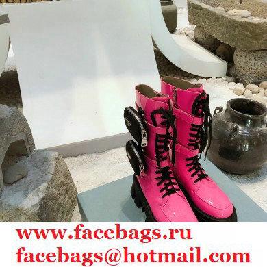Prada Monolith Patent Leather Rois Boots Pink with Removable Nylon Pouches 2020