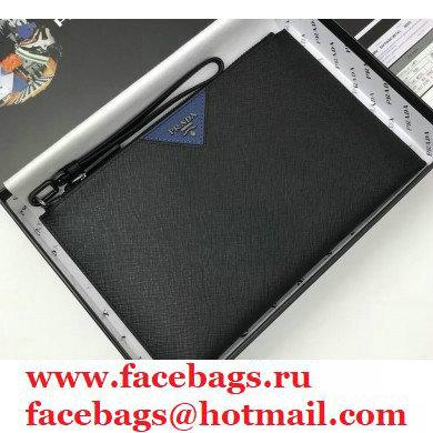 Prada Saffiano Leather Pouch Clutch Bag 2NG05V Black/Blue