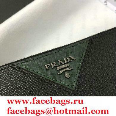 Prada Saffiano Leather Pouch Clutch Bag 2NG05V Black/Green