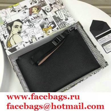 Prada Saffiano Leather Pouch Clutch Bag with Wristlet 2NH009 Black/Nude